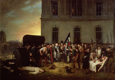 Entierro de las víctimas de la Revolución de Julio frente a la columnata del Louvre, 30 de julio de 1830 de Jean Alphonse Roehn